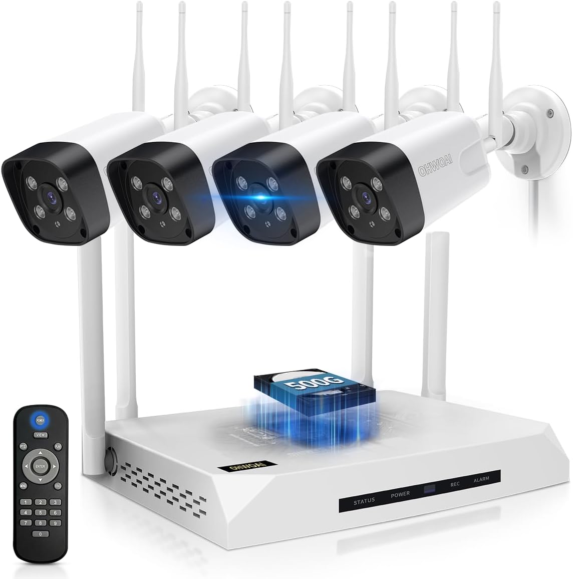 【ダブルアンテナ・双方向通話・𝟏𝟑𝟎°広角】防犯カメラ ワイヤレス 防犯カメラセット 4台 屋外 監視カメラ 無線 監視カメラセット 4本アンテナ付きのNVR
