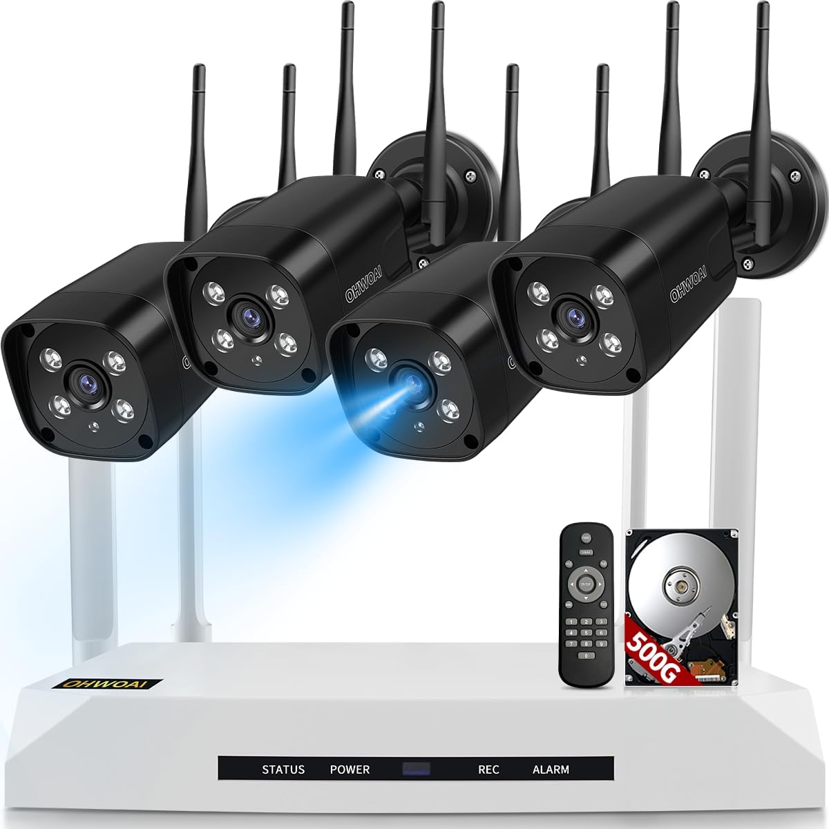 【ダブルアンテナ・双方向通話・𝟏𝟑𝟎°広角】防犯カメラ ワイヤレス 屋外 防犯カメラセット ダブルアンテナ 黒 監視カメラ 無線 監視カメラセット 4本アンテナのNVR