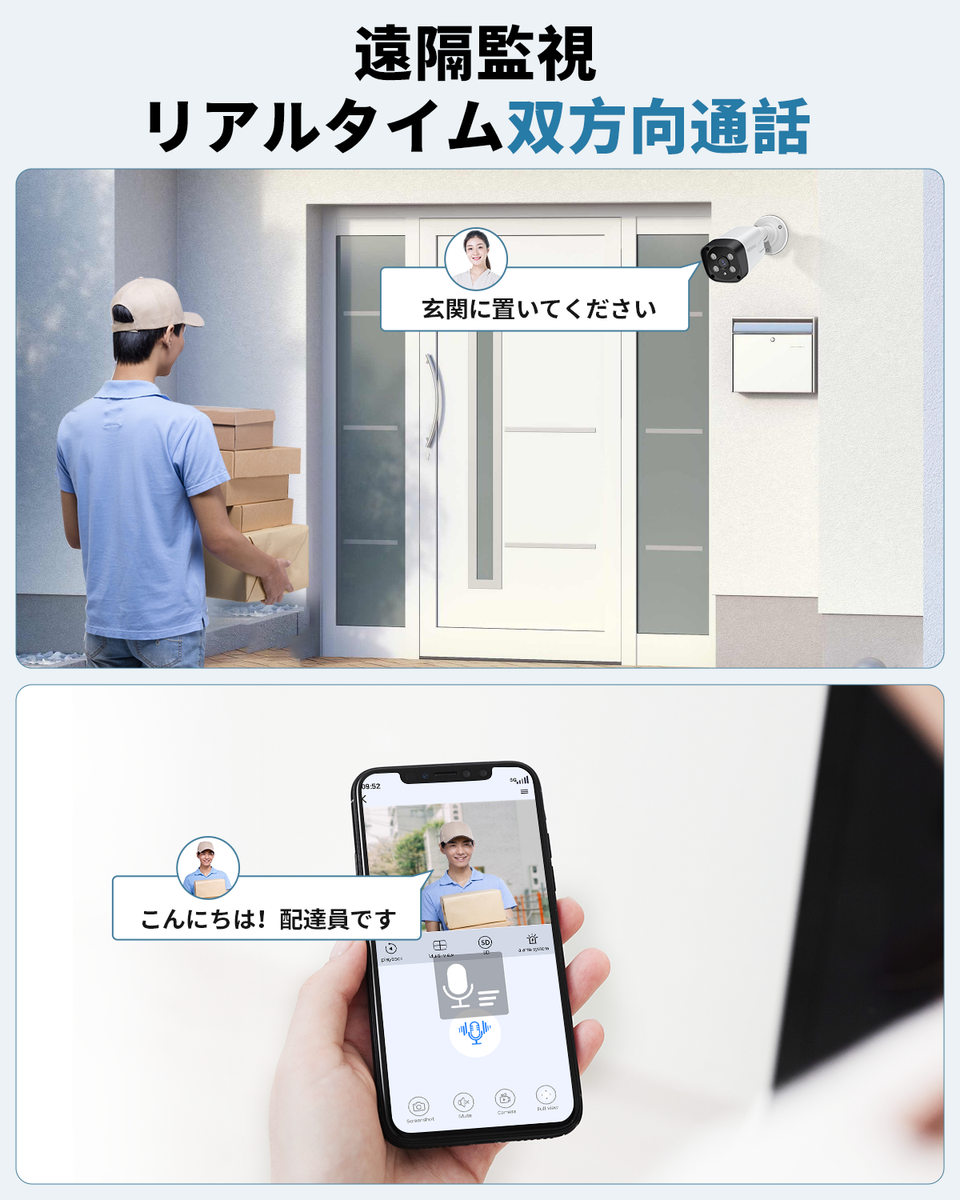 800万超高画素POE防犯カメラセット 電源工事不要＆安定な映像 音声録画