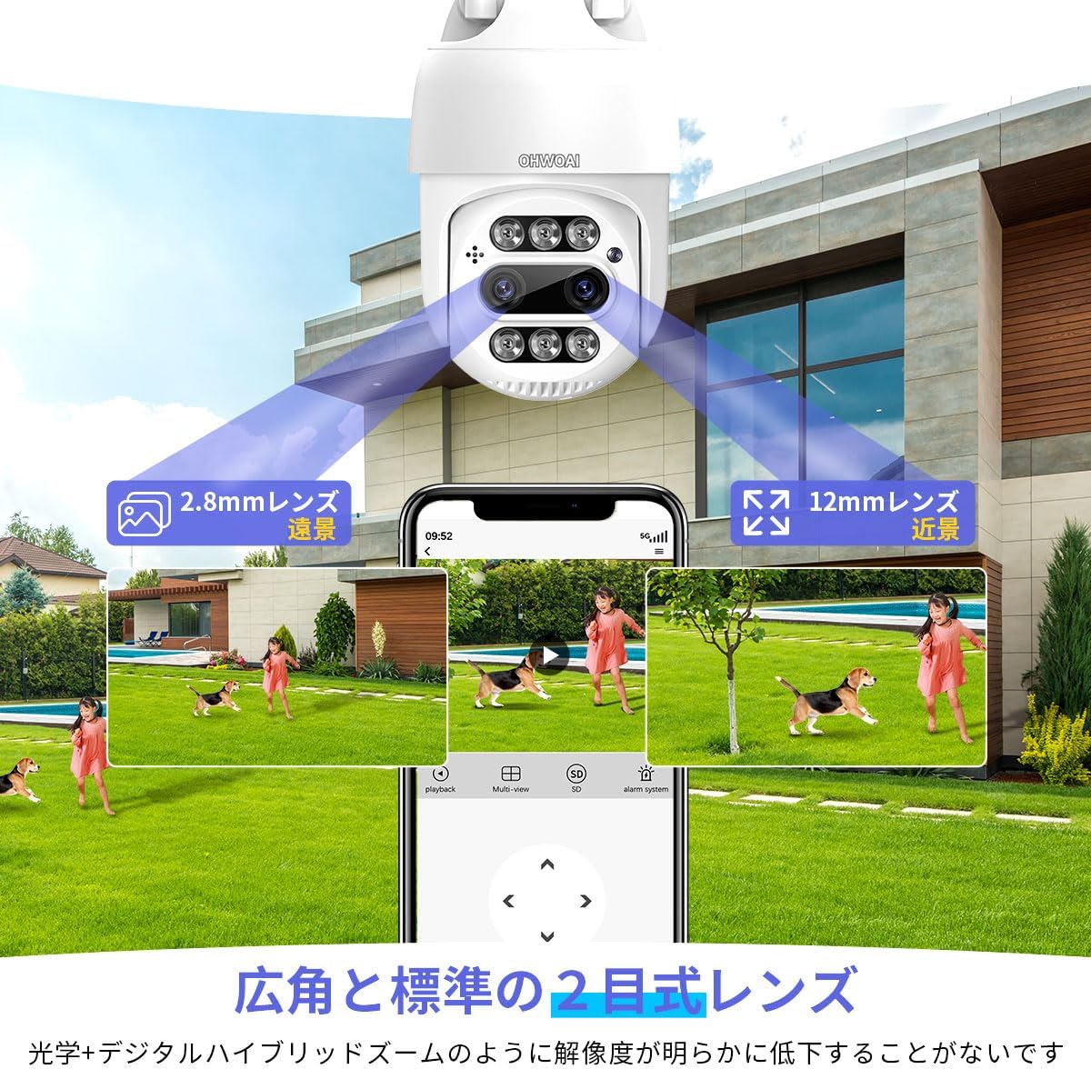 【双方向通話・2眼式レンズ】防犯カメラ ワイヤレス モニター付き 屋外 ダブルレンズ 防犯カメラセット 4台 ワイヤレス防犯カメラ モニターセット wifi防犯カメラ 無線 防犯カメラ 監視カメラ (400万画素)