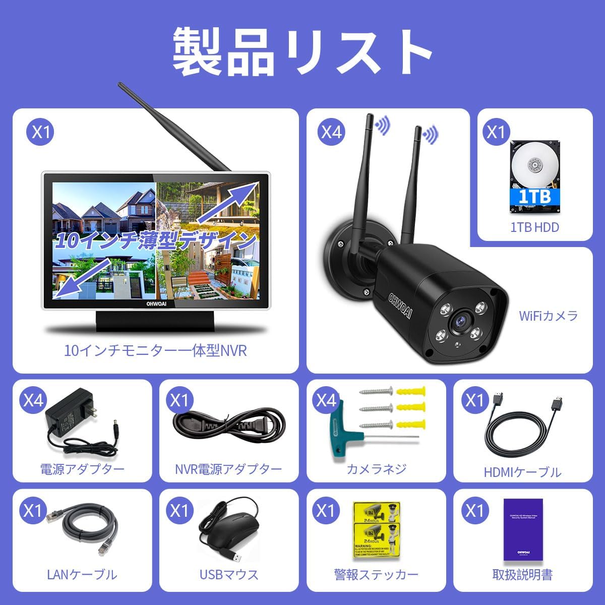 【ダブルアンテナ・双方向通話・𝟏𝟑𝟎°広角】防犯カメラ ワイヤレス モニター付き 屋外 防犯カメラセット ダブルアンテナ 黒 監視カメラ 無線 監視カメラセット