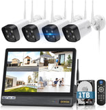 Load image into Gallery viewer, [Double antenna, two-way communication] Wireless security camera, monitor-integrated recorder, outdoor security camera set, 4 cameras, wireless surveillance camera set