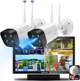 Load image into Gallery viewer, [Double antenna, two-way talk, 𝟏𝟑𝟎° wide angle] Wireless security camera set, 2 cameras, outdoor, with monitor, surveillance camera, wireless, surveillance camera set