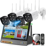 Load image into Gallery viewer, [Double antenna signal reinforcement, two-way talk, 130° ultra-wide angle] Wireless security camera, outdoor, 3K, 5 megapixels, 4 cameras, security camera set, wireless security camera set, surveillance camera, with monitor, security camera set ranking