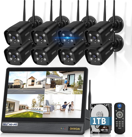 OHWOAI　無線 防犯カメラ セット 音声録画 wifiダブルアンテナ ワイヤレス防犯カメラセット4台