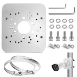 画像をギャラリービューアに読み込む, （ステンレスバンド 2本 / ボルト セット4式）取付金具 ポール カメラ ブラケット スタンド ハウジング 防犯カメラ 円柱 すぐ使える フルセット (白)