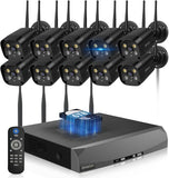 Load image into Gallery viewer, 【カラー暗視撮影＆投光威嚇】OHWOAI ワイヤレス防犯カメラセット 10台 屋外用 130°超広角 音声録画 双方向通話 動体検知 16台まで増設可 遠隔監視 APP通知 日本語対応 適格請求書発行可