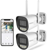 Load image into Gallery viewer, OHWOAI 見守りカメラ 屋外 屋内 WiFi カメラ 防犯カメラ ペットカメラ Wi-Fi フルワイヤレス 3K 5MP IP65 防水防塵 フルカラーナイトビジョン スマートAI検知 マイク スピーカー SDカードなし