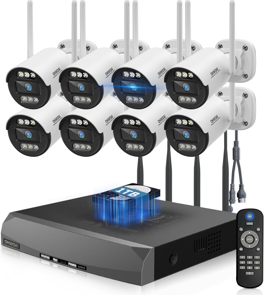 ダブルWiFiアンテナ 300万画素1536Pワイヤレス防犯カメラセット8台 AI