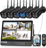 Load image into Gallery viewer, [Double antenna, two-way talk, 256° wide angle] Wireless security camera with monitor, outdoor security camera set, double antenna, black