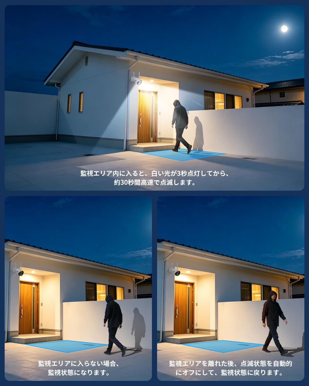 ダブルWiFiアンテナ 300万画素1536Pワイヤレス防犯カメラセット8台 AI