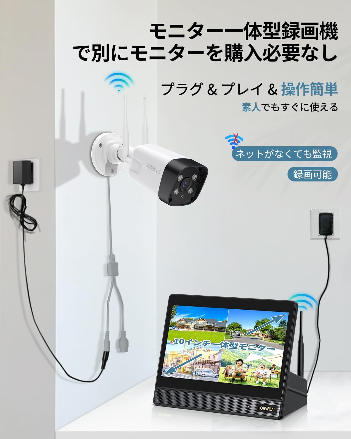 500万画素 家庭用ワイヤレス防犯カメラ IPSパネル 双方向通話監視